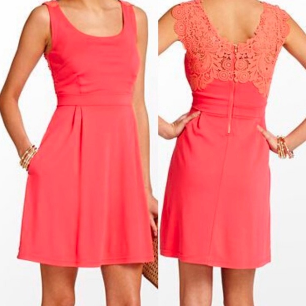 lily pulitzer coral monique dress with lace detail